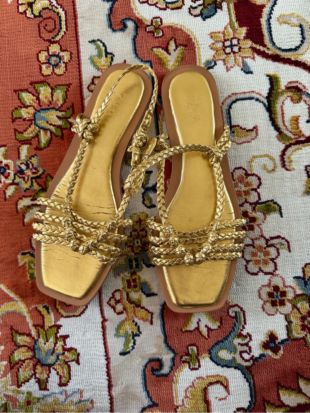 Zara Metallic Gold Braided Slide Sandals